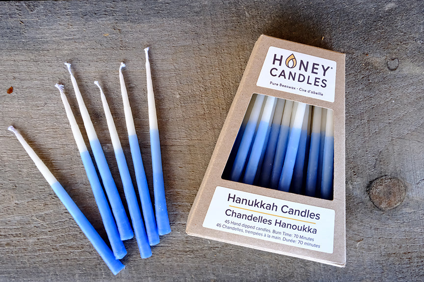 Beeswax Hanukkah Candles - Blue and White $44.95/package